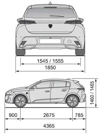 Peugeot 308. Dimensões (mm)